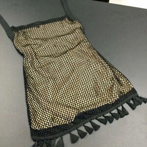 NWT Skylar Rose Womens Black Crochet Lined Tassel Halter Open Back Dress Medium